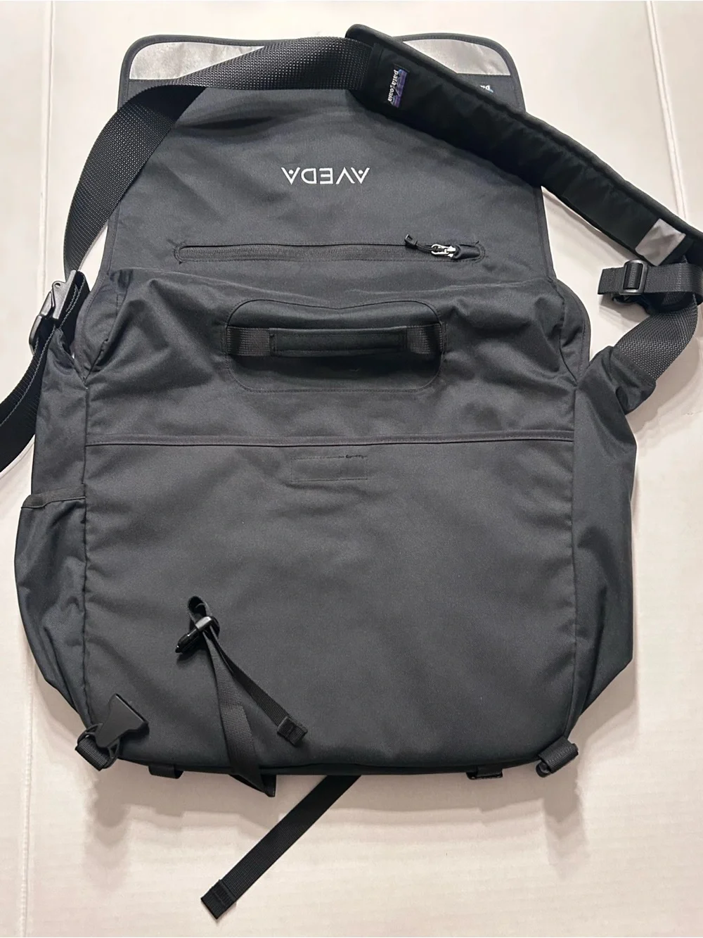 Patagonia Half Mass Messenger Bag Black Aveda Logo Reflective Stripe